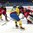SPISSKA NOVA VES, SLOVAKIA - APRIL 20: Sweden'sJacob Olofsson #27 with a scoring chance against Canada's Ian Scott #1 while Jared McIsaac #24 and Ian Mitchell #3 look on during quarterfinal round action at the 2017 IIHF Ice Hockey U18 World Championship. (Photo by Steve Kingsman/HHOF-IIHF Images)

